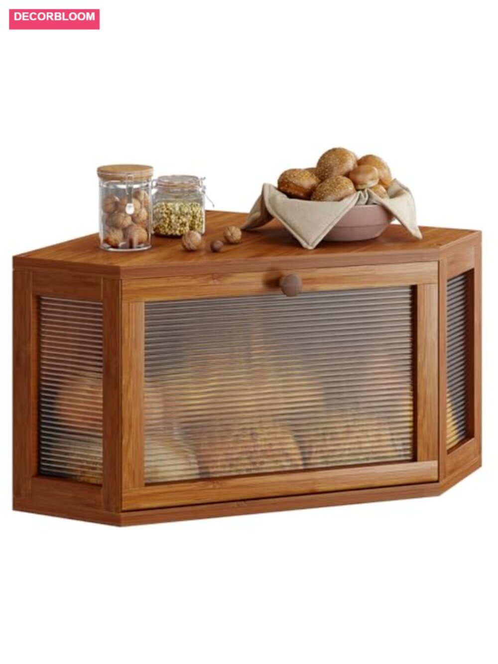 Corner Bread Box Bamboo Storage Acrylic Wavy Door
